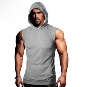 NWT GIVON Grey Slim Fit Thin Lightweight Sleeveless Hoodie Size 2XL